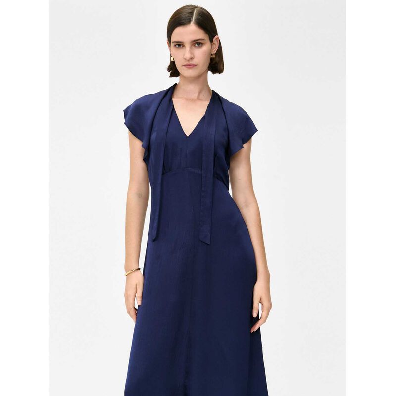 Veronika Maine Hammered Satin Draped Neck Midi Dress image number 3